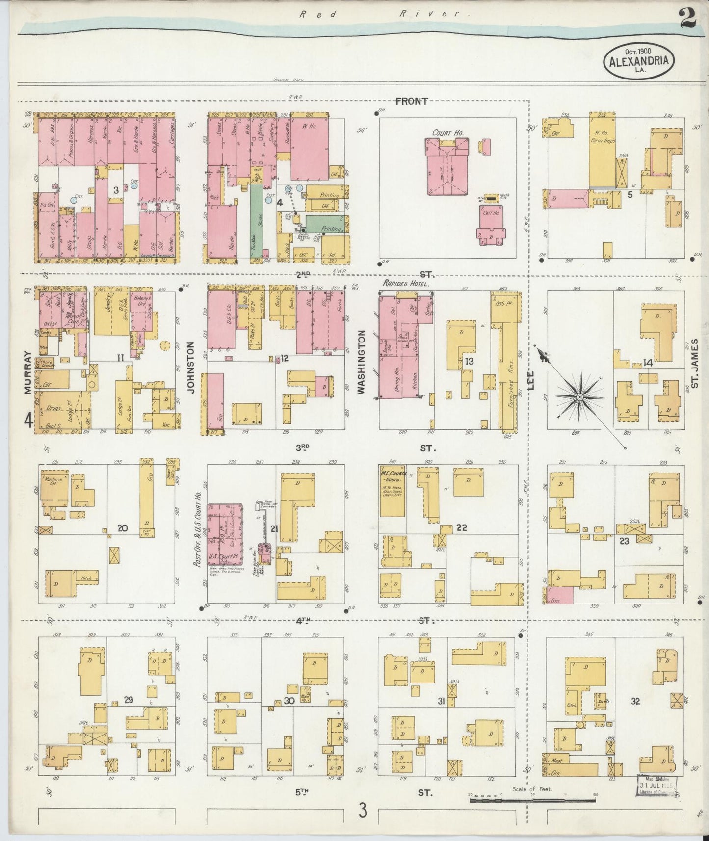 Sanborn Fire Insurance Map from Alexandria, Rapides Parish, Louisiana (1900), Sheet #0002 - Complete Map Set gallery image, historic Sanborn map, vintage wall art, Louisiana Louisiana
