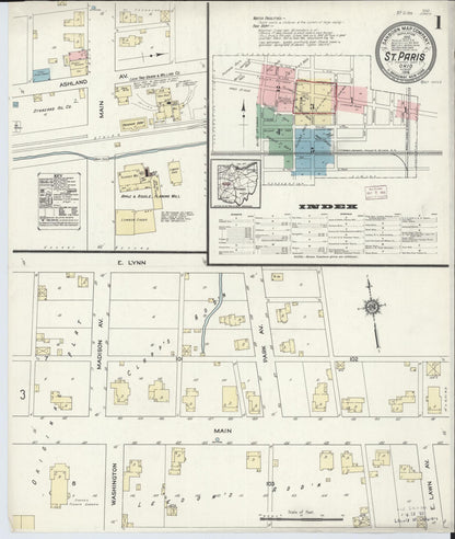 Sanborn Fire Insurance Map from Saint Paris, Champaign County, Ohio (1914), Sheet #0001 - Historic Sanborn Fire Insurance Map Print, vintage old map wall art, antique decor, genealogy gift, Ohio Ohio map