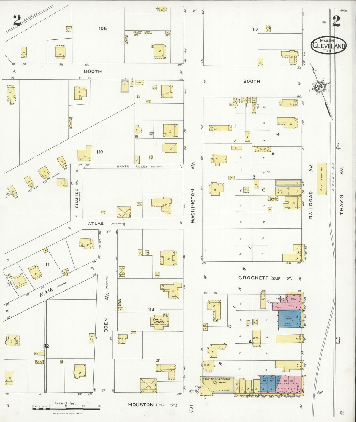 Sanborn Fire Insurance Map from Cleveland, Liberty County, Texas (1926), Sheet #0002 - Historic Sanborn Fire Insurance Map Print, vintage old map wall art, antique decor, genealogy gift, Texas Texas map