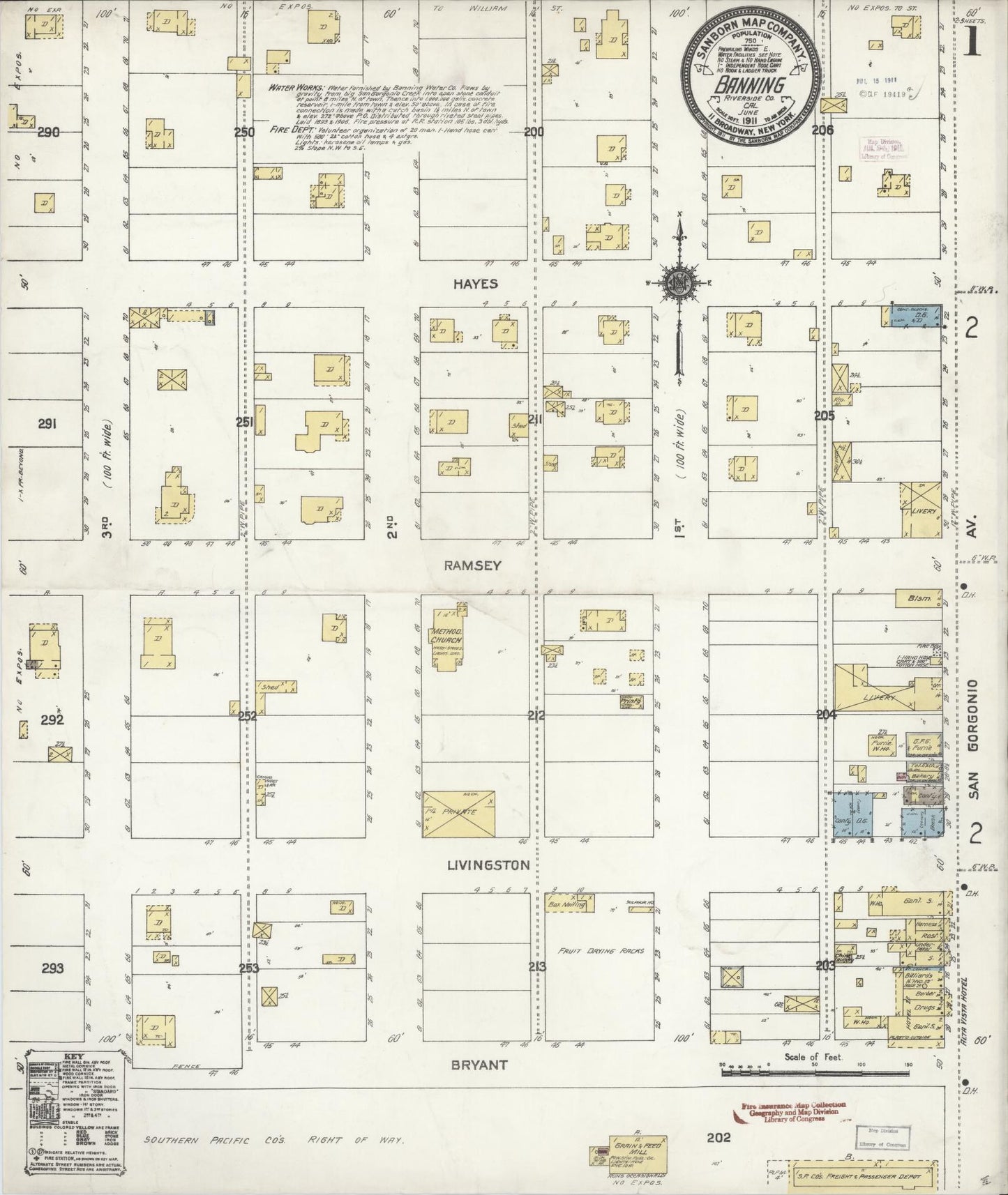 Sanborn Fire Insurance Map from Banning, Riverside County, California (1911), Sheet #0001 - Historic Sanborn Fire Insurance Map Print, vintage old map wall art, antique decor, genealogy gift, California California map