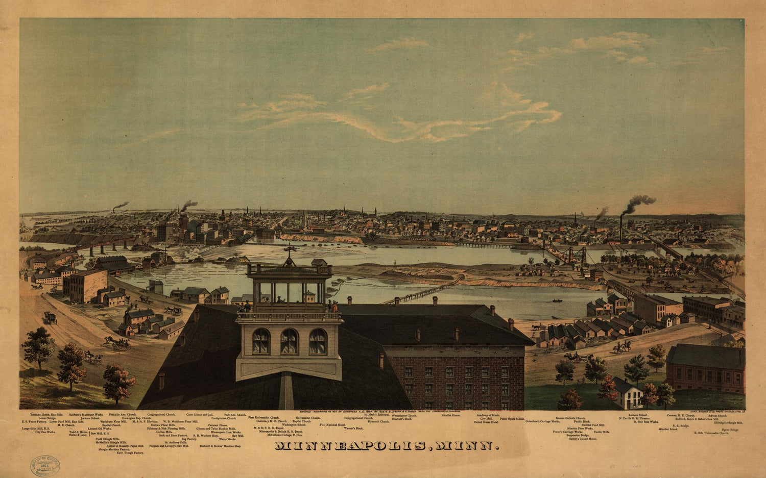 Minneapolis, Minn. (1874) – Historic Bird’s-Eye View Panorama Print