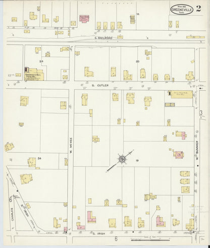 Sanborn Fire Insurance Map from Greeneville, Greene County, Tennessee (1913), Sheet #0002 - Complete Map Set gallery image, historic Sanborn map, vintage wall art, Tennessee Tennessee