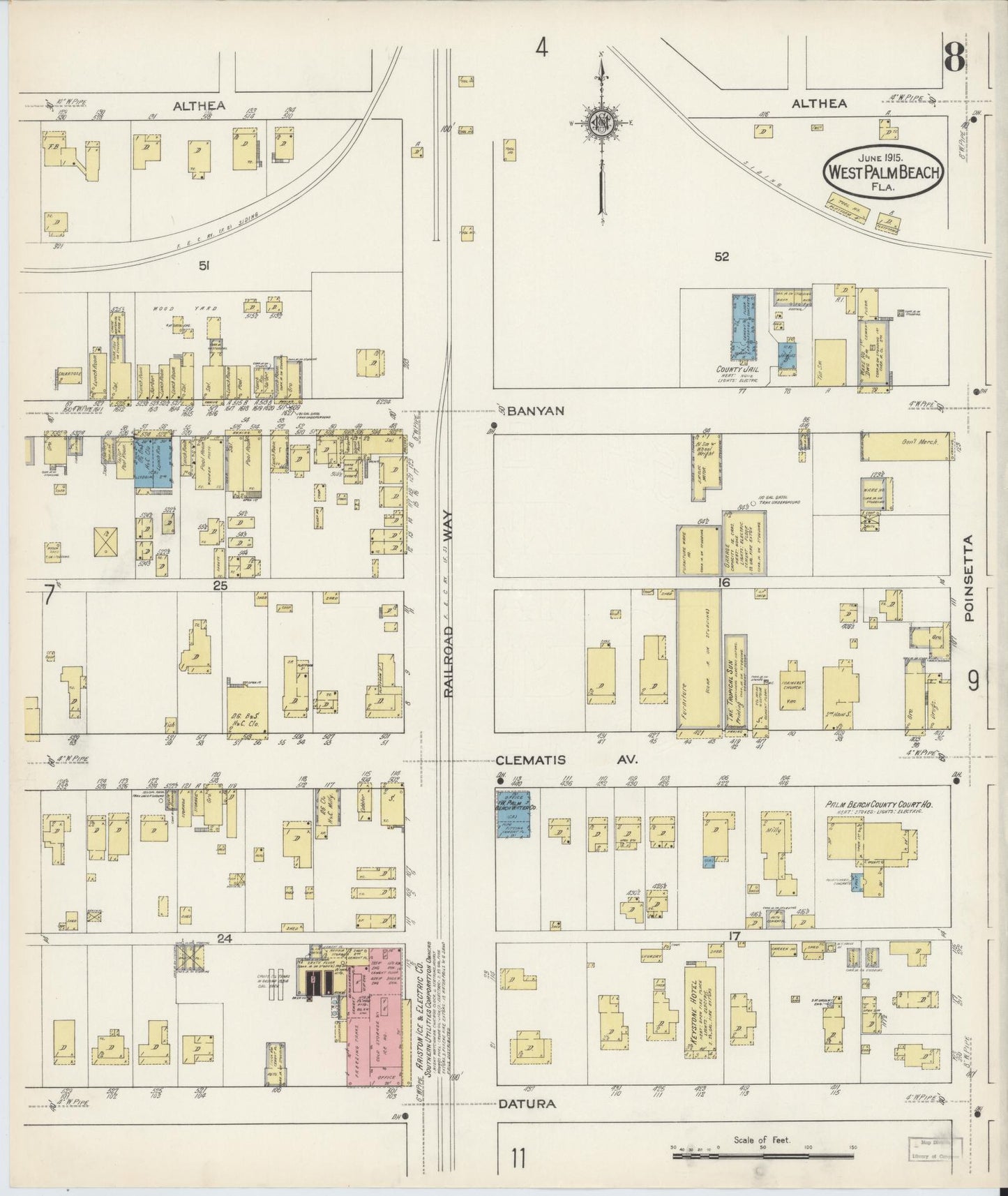 Sanborn Fire Insurance Map from West Palm Beach, Dade County, Florida (1915), Sheet #0008 - Complete Map Set gallery image, historic Sanborn map, vintage wall art, Florida Florida