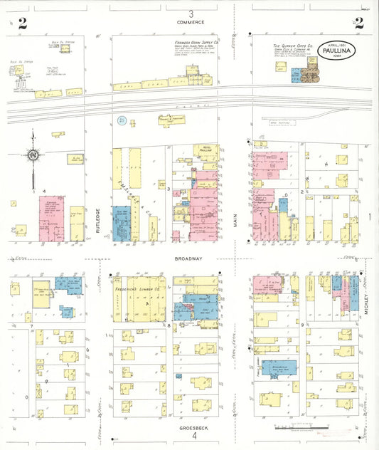 Sanborn Fire Insurance Map from Paullina, O'Brien County, Iowa (1931), Sheet #0002 - Historic Sanborn Fire Insurance Map Print, vintage old map wall art