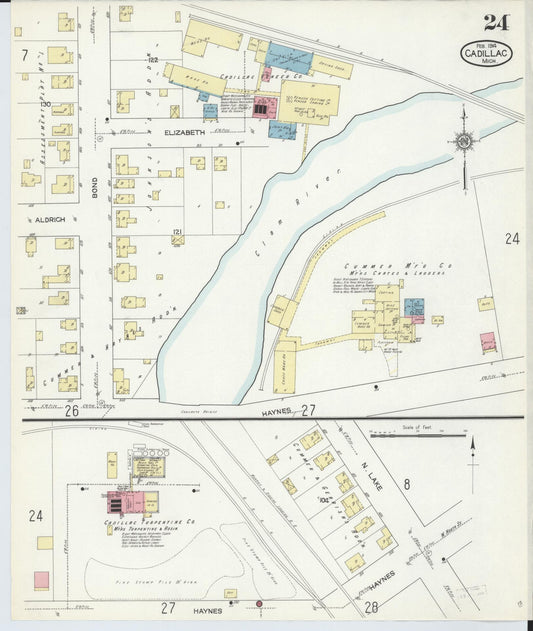 Sanborn Fire Insurance Map from Cadillac, Wexford County, Michigan (1914), Sheet #0024 - Historic Sanborn Fire Insurance Map Print, vintage old map wall art, antique decor, genealogy gift, Michigan Michigan map