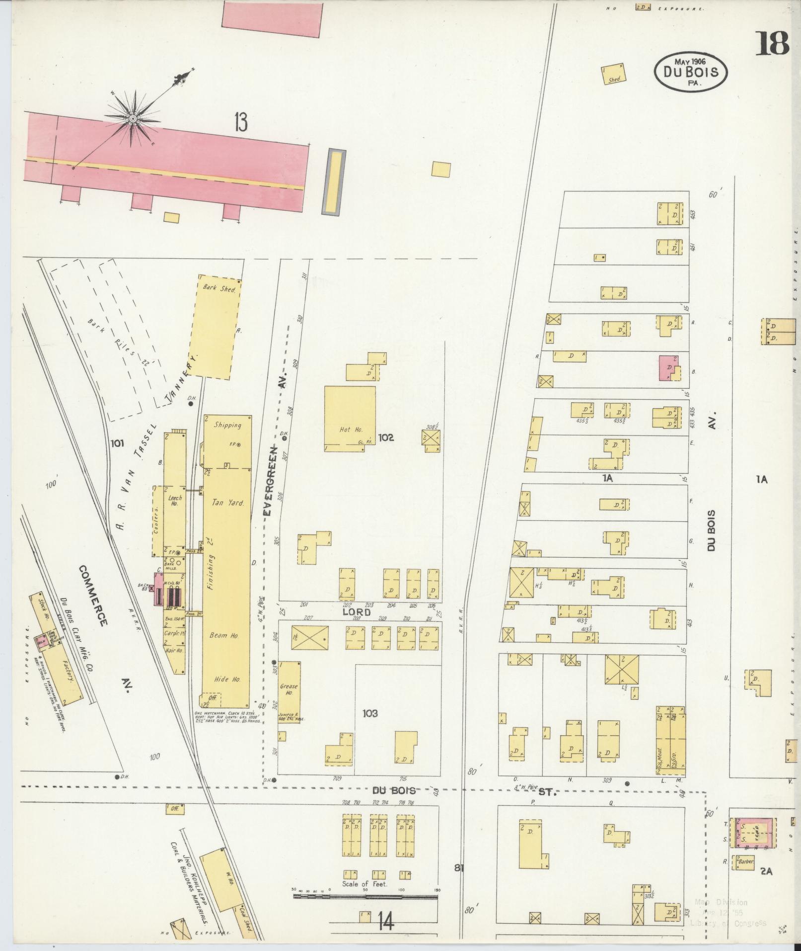 Sanborn Fire Insurance Map from Du Bois, Clearfield County, Pennsylvania (1906), Sheet #0018 - Historic Sanborn Fire Insurance Map Print, vintage old map wall art, antique decor, genealogy gift, Pennsylvania Pennsylvania map