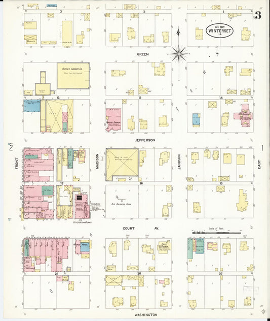 Sanborn Fire Insurance Map from Winterset, Madison County, Iowa (1907), Sheet #0003 - Historic Sanborn Fire Insurance Map Print, vintage old map wall art