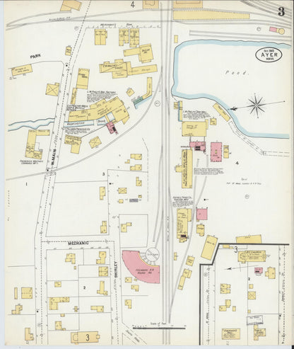 Sanborn Fire Insurance Map from Ayer, Middlesex County, Massachusetts (1902), Sheet #0003 - Historic Sanborn Fire Insurance Map Print, vintage old map wall art, antique decor, genealogy gift, Massachusetts Massachusetts map