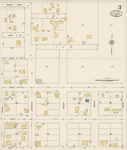 Sanborn Fire Insurance Map from Camas, Clark County, Washington (1922), Sheet #0003 - Historic Sanborn Fire Insurance Map Print, vintage old map wall art, antique decor, genealogy gift, Washington Washington map