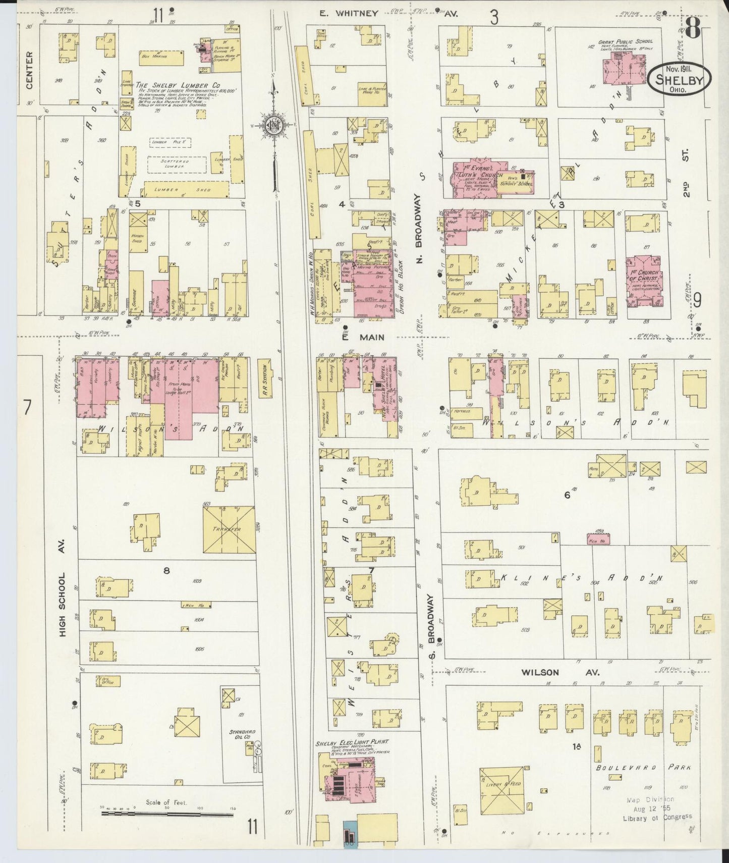 Sanborn Fire Insurance Map from Shelby, Richland County, Ohio (1911), Sheet #0008 - Complete Map Set gallery image, historic Sanborn map, vintage wall art, Ohio Ohio