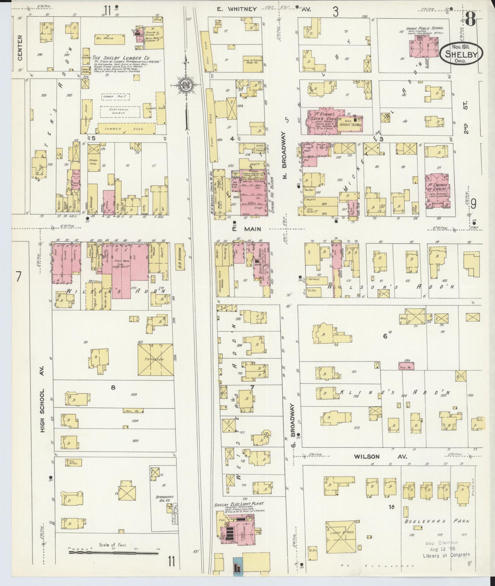 Sanborn Fire Insurance Map from Shelby, Richland County, Ohio (1911), Sheet #0008 - Complete Map Set gallery image, historic Sanborn map, vintage wall art, Ohio Ohio