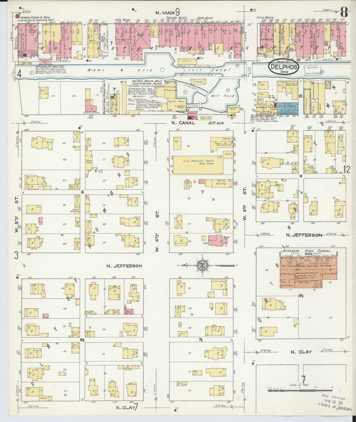 Sanborn Fire Insurance Map from Delphos, Van Wert And Allen Counties, Ohio (1911), Sheet #0008 - Historic Sanborn Fire Insurance Map Print, vintage old map wall art, antique decor, genealogy gift, Ohio Ohio map