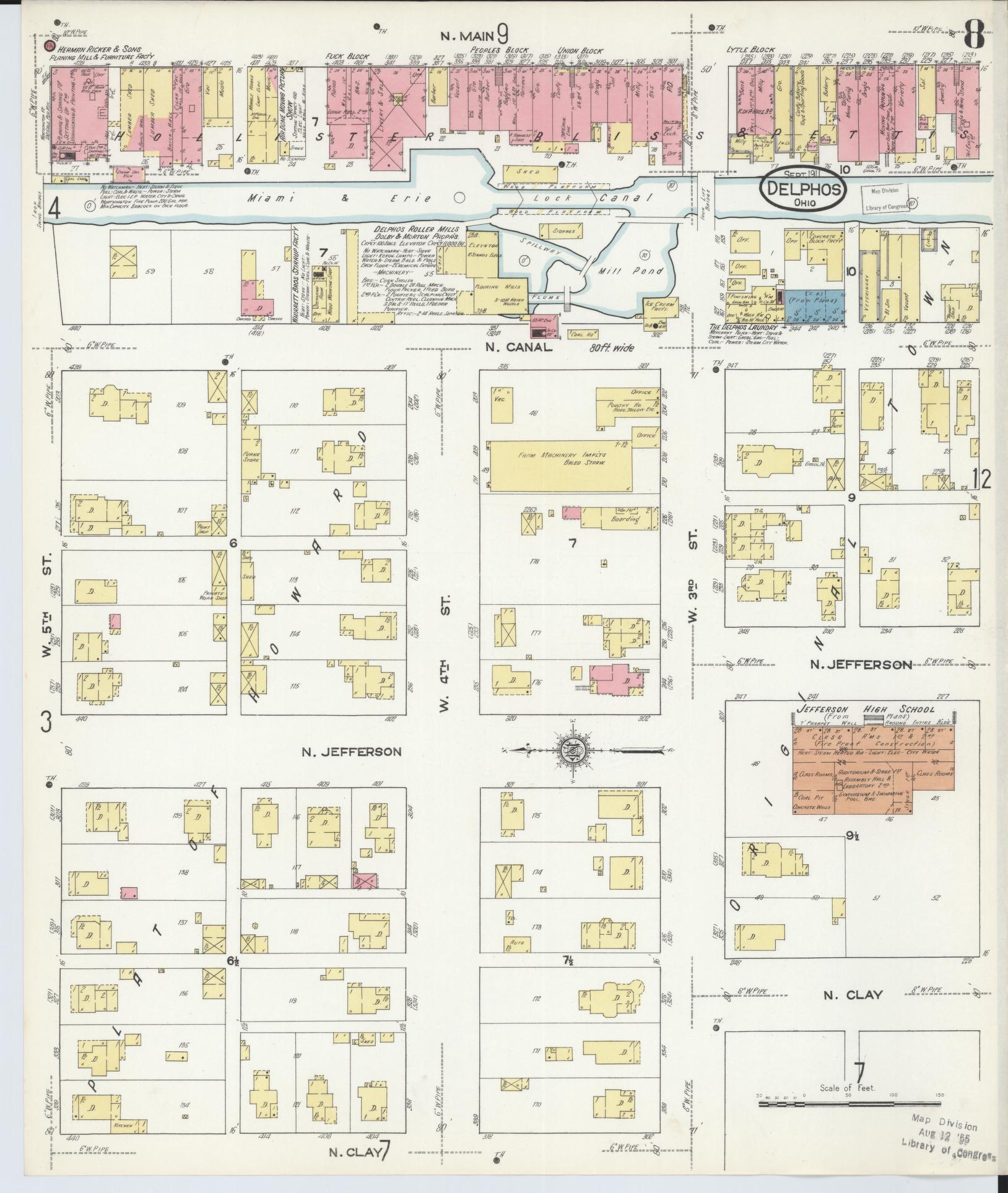 Sanborn Fire Insurance Map from Delphos, Van Wert And Allen Counties, Ohio (1911), Sheet #0008 - Historic Sanborn Fire Insurance Map Print, vintage old map wall art, antique decor, genealogy gift, Ohio Ohio map