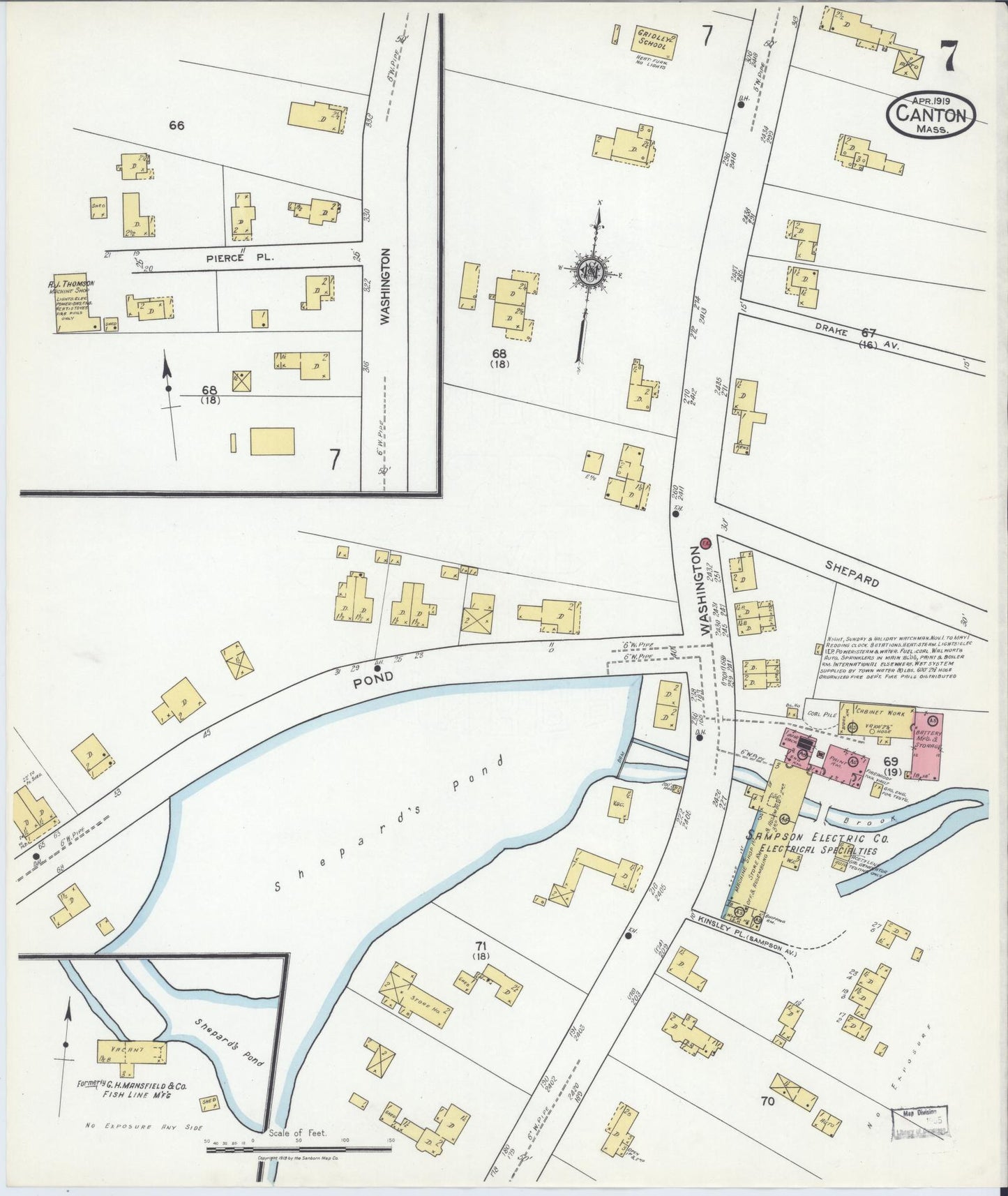 Sanborn Fire Insurance Map from Canton, Norfolk County, Massachusetts (1919), Sheet #0007 - Complete Map Set gallery image, historic Sanborn map, vintage wall art, Massachusetts Massachusetts