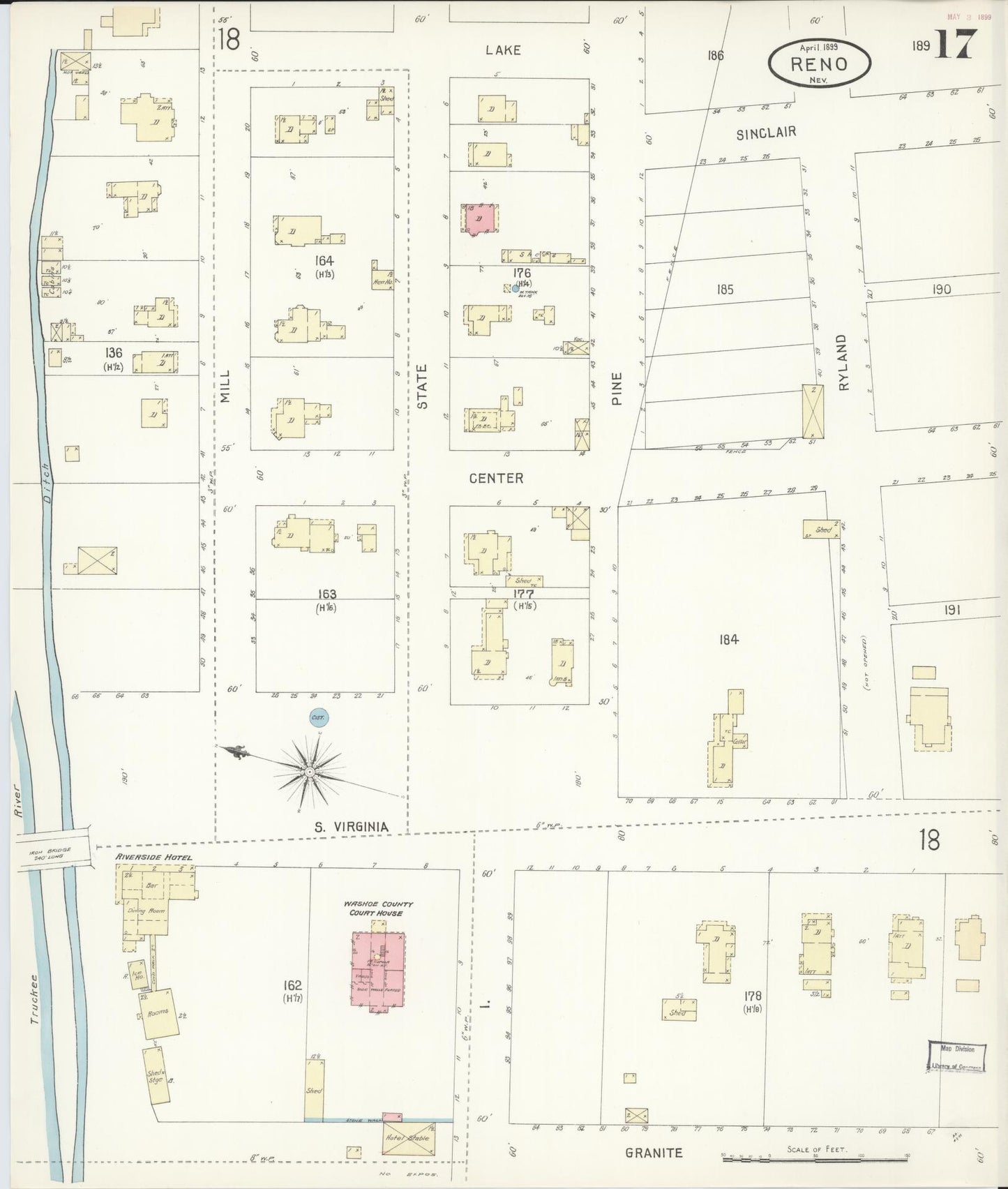 Sanborn Fire Insurance Map from Reno, Washoe County, Nevada (1899), Sheet #0017 - Complete Map Set gallery image, historic Sanborn map, vintage wall art, Nevada Nevada