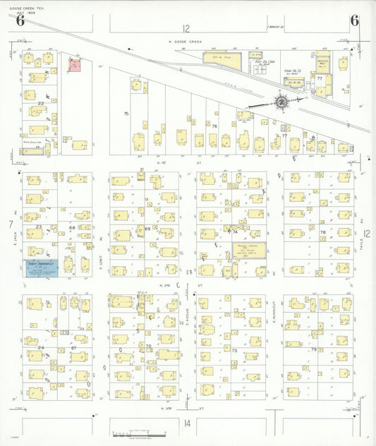 Sanborn Fire Insurance Map from Goose Creek, Harris County, Texas (1939), Sheet #0006 - Historic Sanborn Fire Insurance Map Print, vintage old map wall art, antique decor, genealogy gift, Texas Texas map