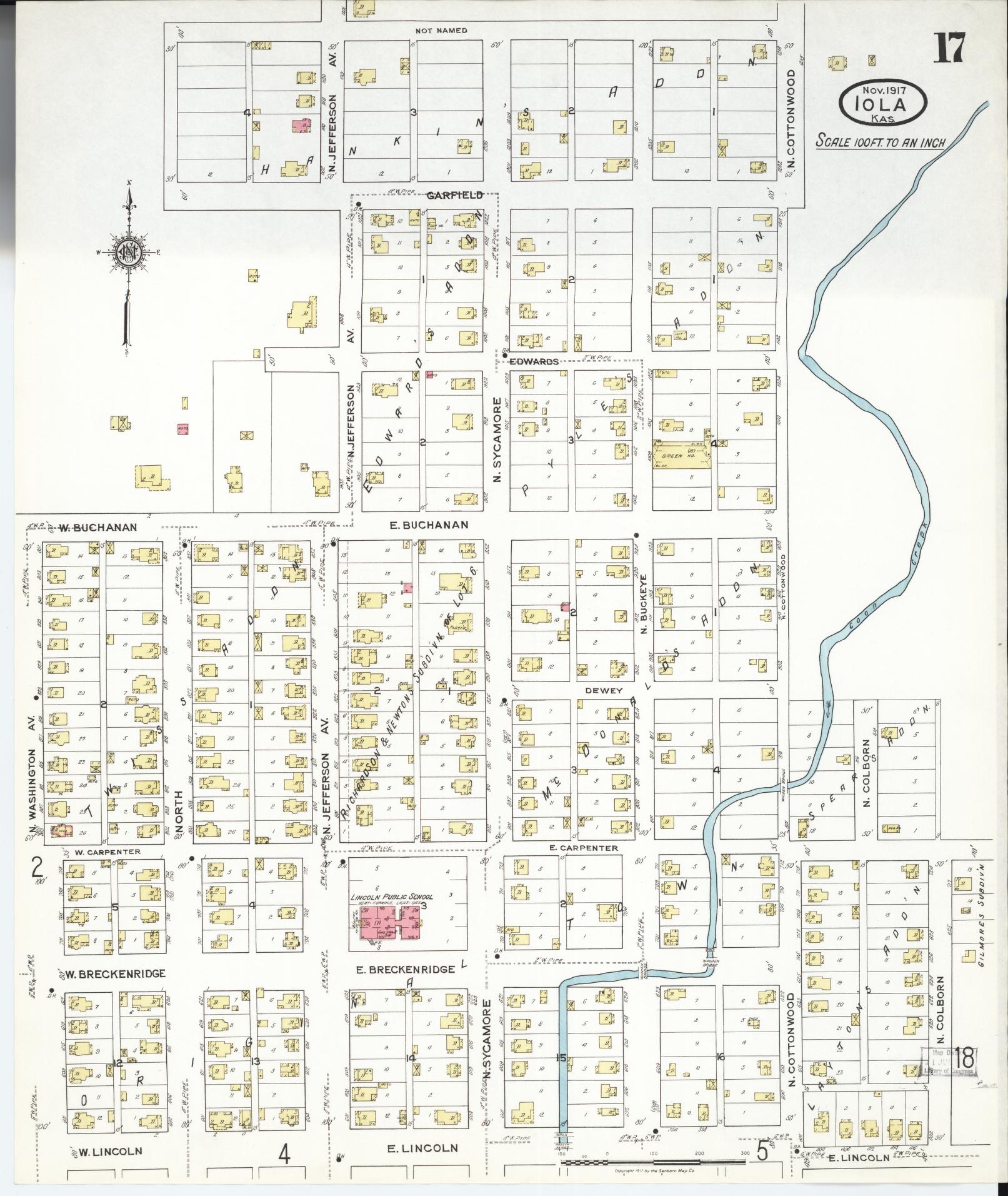 Sanborn Fire Insurance Map from Iola, Allen County, Kansas (1917), Sheet #0017 - Historic Sanborn Fire Insurance Map Print, vintage old map wall art, antique decor, genealogy gift, Kansas Kansas map