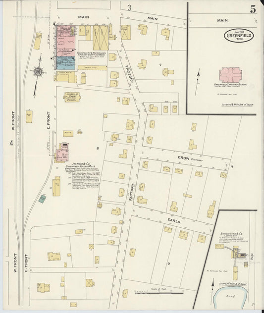 Sanborn Fire Insurance Map from Greenfield, Weakley County, Tennessee (1910), Sheet #0005 - Historic Sanborn Fire Insurance Map Print, vintage old map wall art, antique decor, genealogy gift, Tennessee Tennessee map