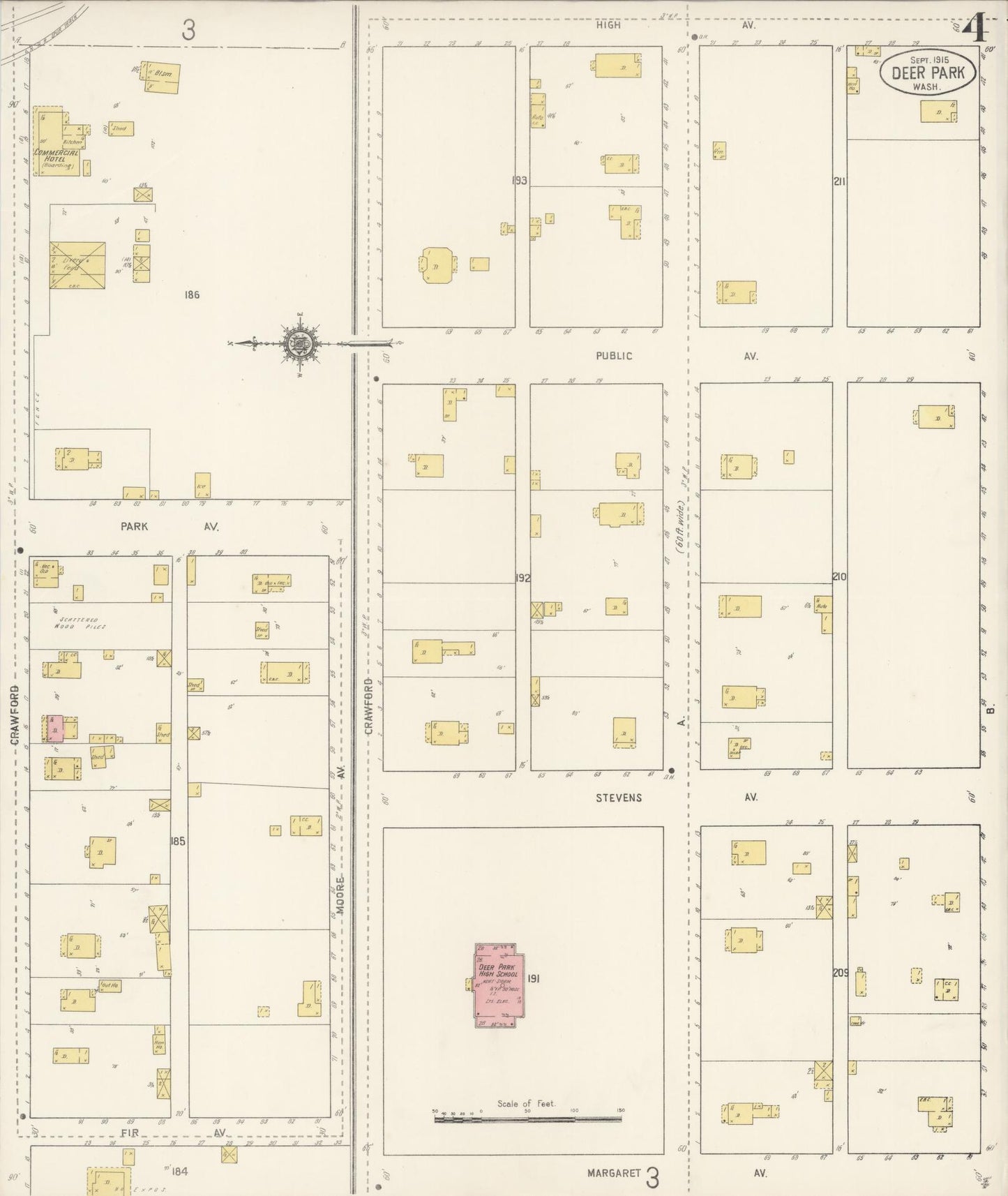 Sanborn Fire Insurance Map from Deer Park, Spokane County, Washington (1915), Sheet #0004 - Complete Map Set gallery image, historic Sanborn map, vintage wall art, Washington Washington