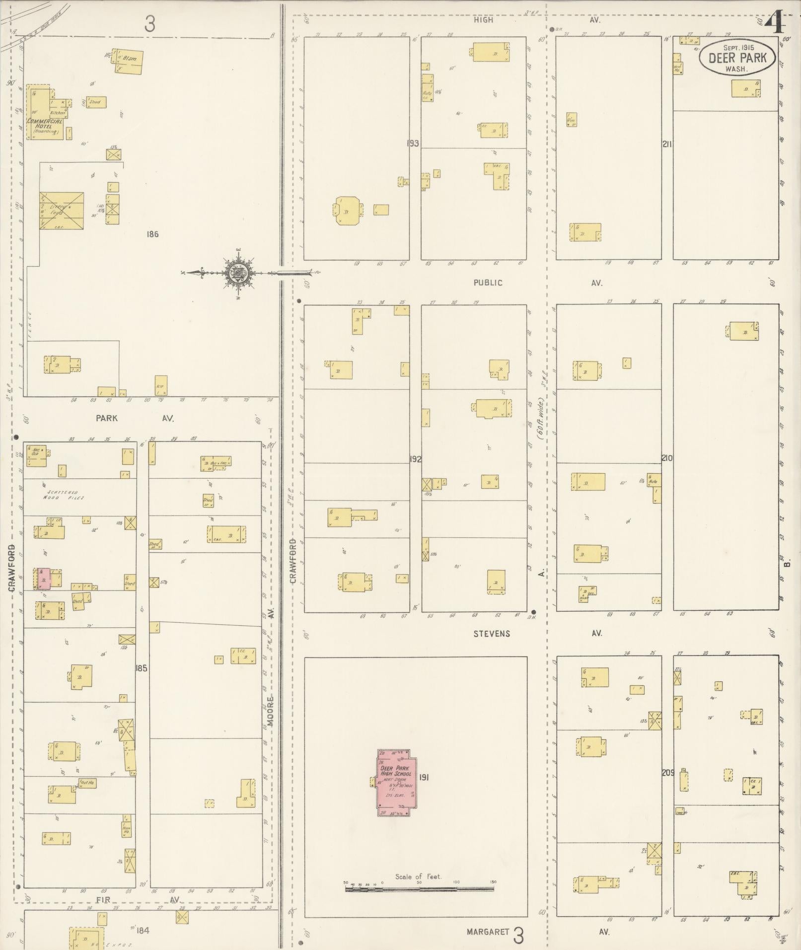 Sanborn Fire Insurance Map from Deer Park, Spokane County, Washington (1915), Sheet #0004 - Complete Map Set gallery image, historic Sanborn map, vintage wall art, Washington Washington