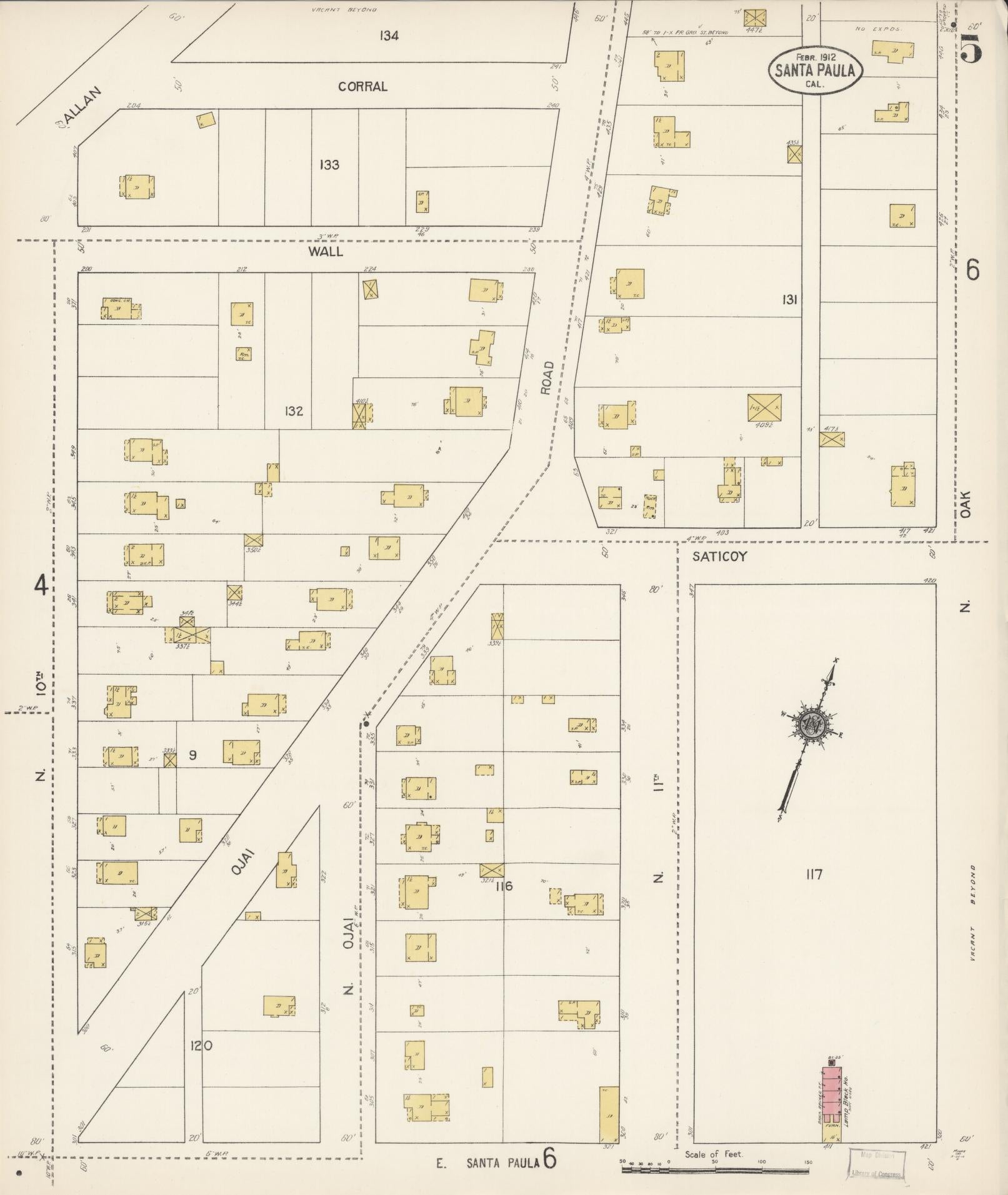 Sanborn Fire Insurance Map from Santa Paula, Ventura County, California (1912), Sheet #0005 - Complete Map Set gallery image, historic Sanborn map, vintage wall art, California California
