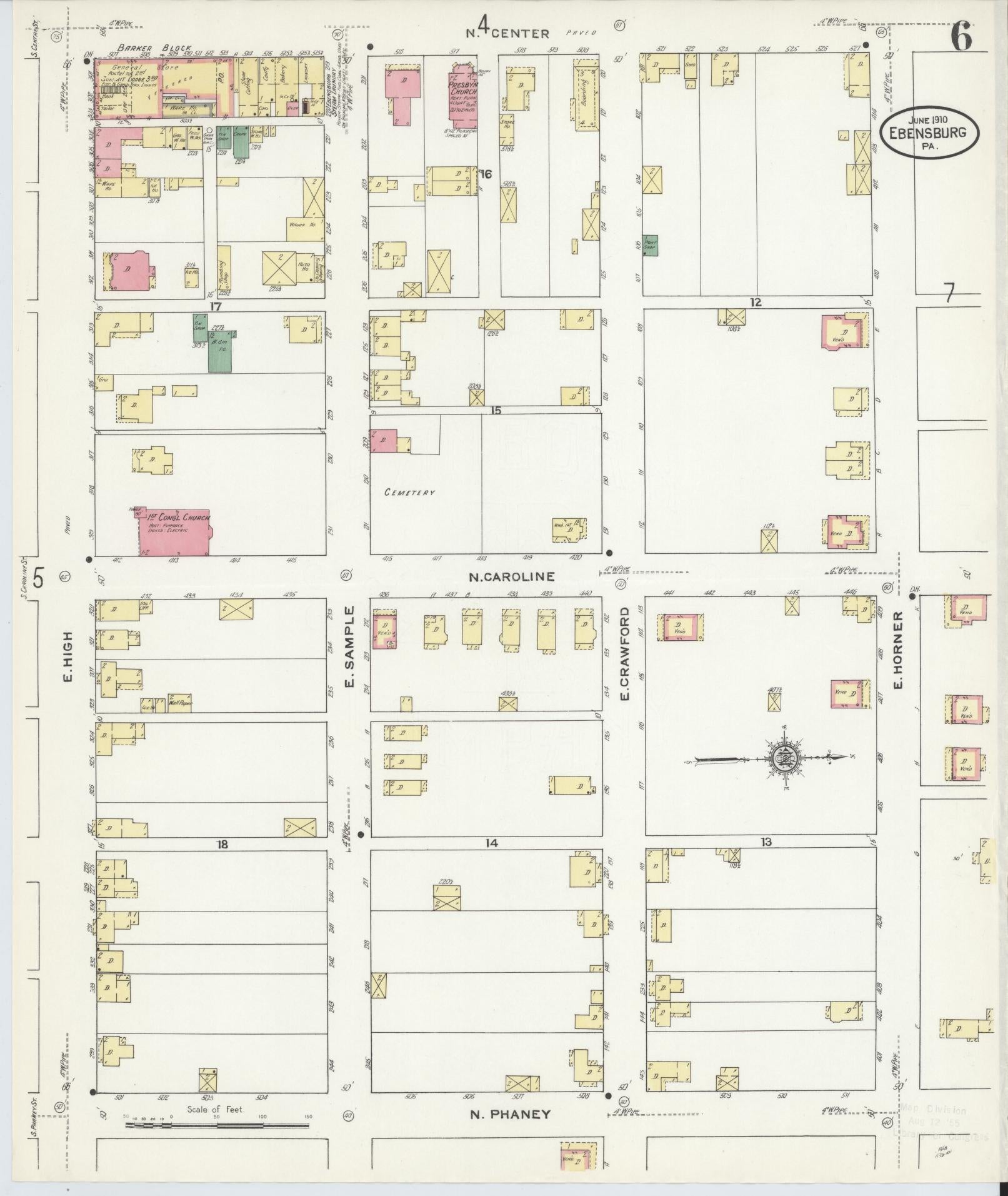 Sanborn Fire Insurance Map from Ebensburg, Cambria County, Pennsylvania (1910), Sheet #0006 - Historic Sanborn Fire Insurance Map Print, vintage old map wall art, antique decor, genealogy gift, Pennsylvania Pennsylvania map