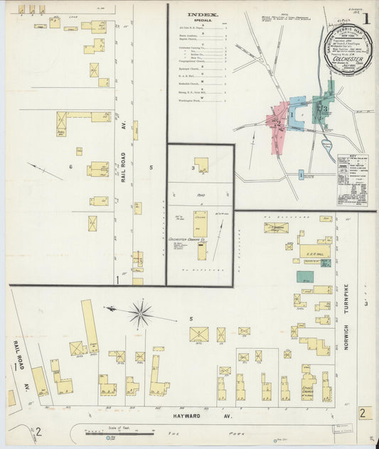 Sanborn Fire Insurance Map from Colchester, New London County, Connecticut (1897), Sheet #0001 - Complete Map Set gallery image, historic Sanborn map, vintage wall art, Connecticut Connecticut