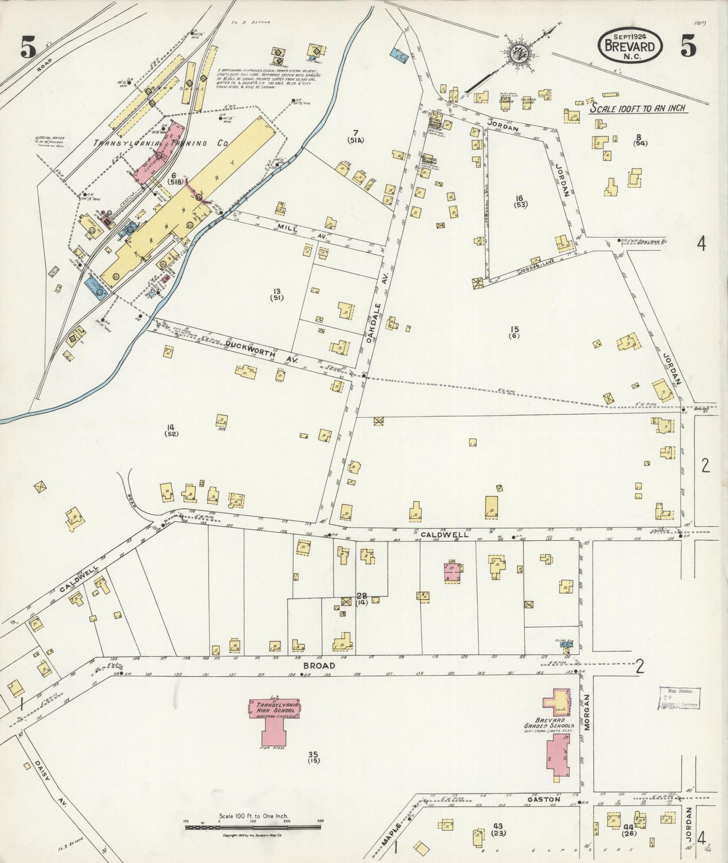 Sanborn Fire Insurance Map from Brevard, Transylvania County, North Carolina (1924), Sheet #0005 - Complete Map Set gallery image, historic Sanborn map, vintage wall art, North Carolina North Carolina