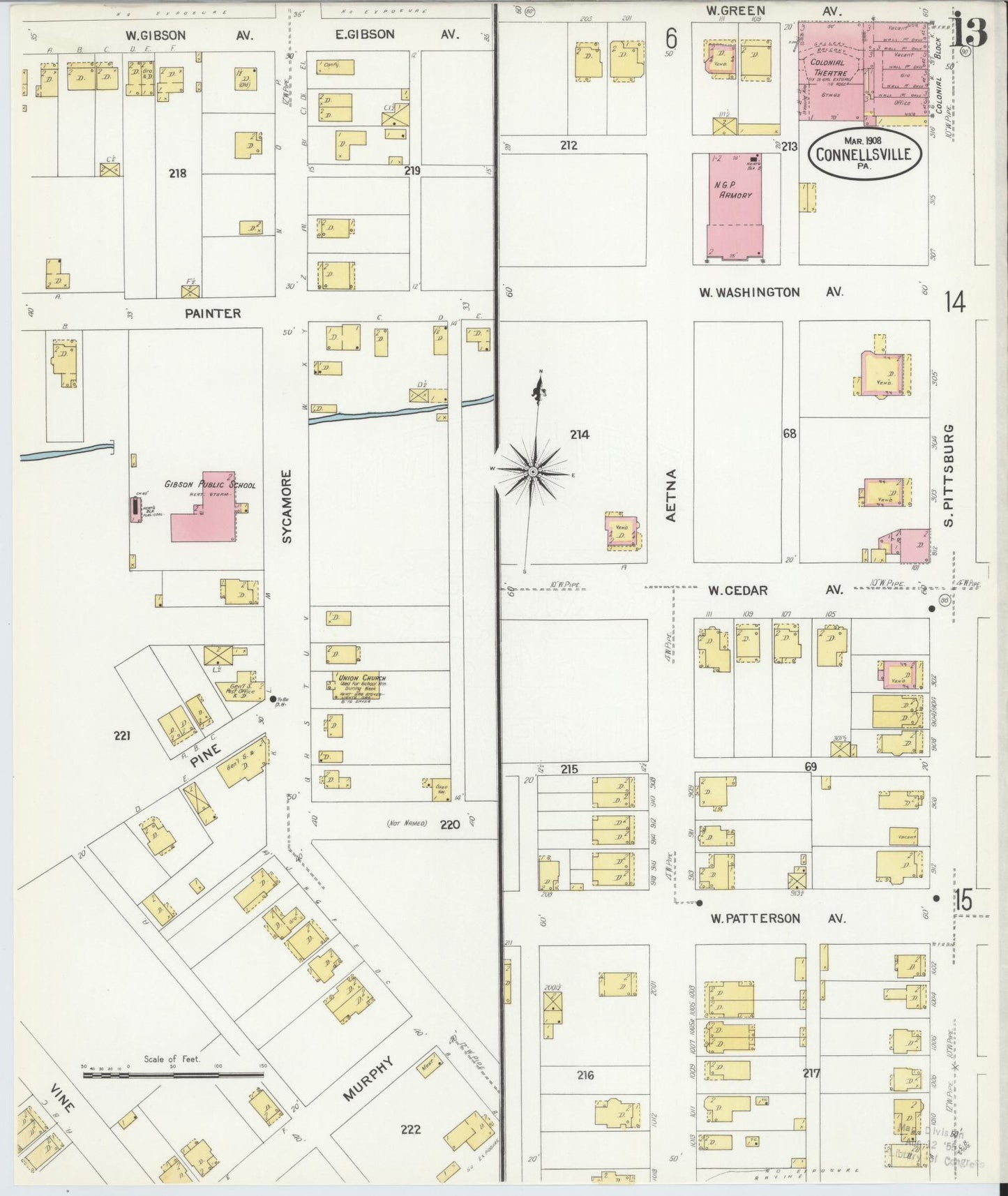 Sanborn Fire Insurance Map from Connellsville, Fayette County, Pennsylvania (1908), Sheet #0013 - Historic Sanborn Fire Insurance Map Print, vintage old map wall art, antique decor, genealogy gift, Pennsylvania Pennsylvania map
