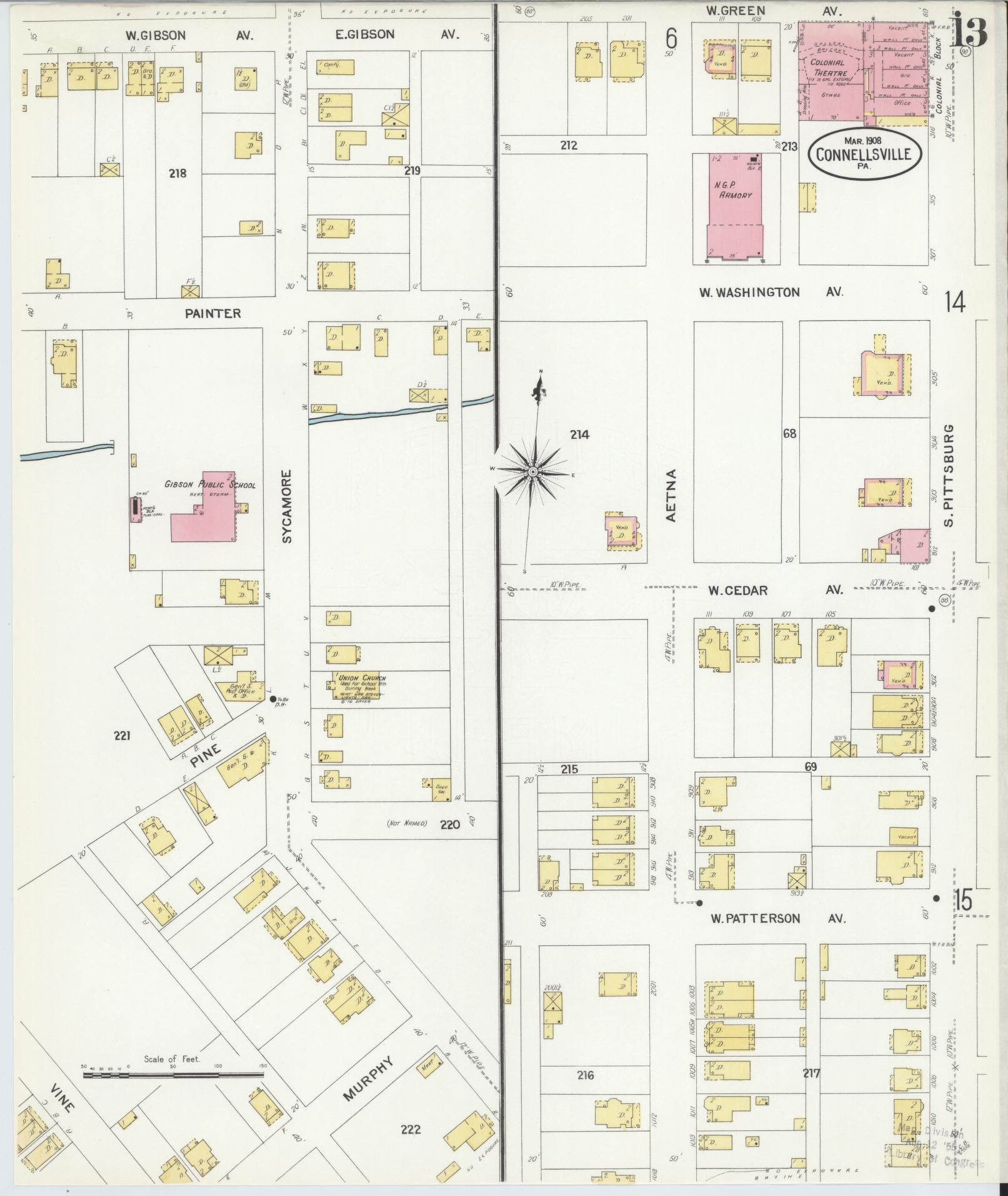 Sanborn Fire Insurance Map from Connellsville, Fayette County, Pennsylvania (1908), Sheet #0013 - Historic Sanborn Fire Insurance Map Print, vintage old map wall art, antique decor, genealogy gift, Pennsylvania Pennsylvania map