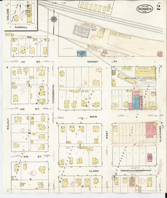 Sanborn Fire Insurance Map from Reinbeck, Grundy County, Iowa (1935), Sheet #0002 - Historic Sanborn Fire Insurance Map Print, vintage old map wall art