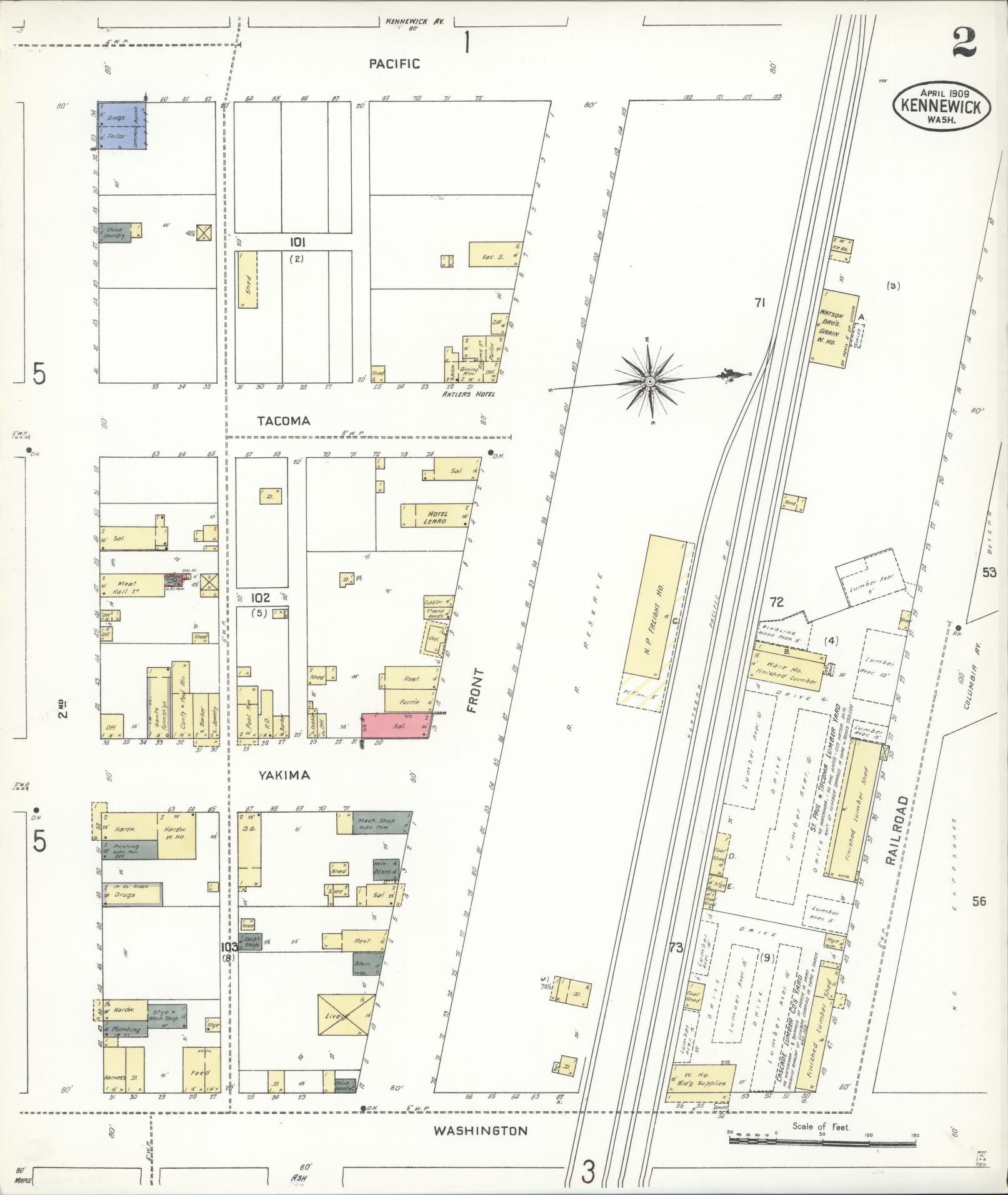 Sanborn Fire Insurance Map from Kennewick, Benton County, Washington (1909), Sheet #0006 - Complete Map Set gallery image, historic Sanborn map, vintage wall art, Washington Washington