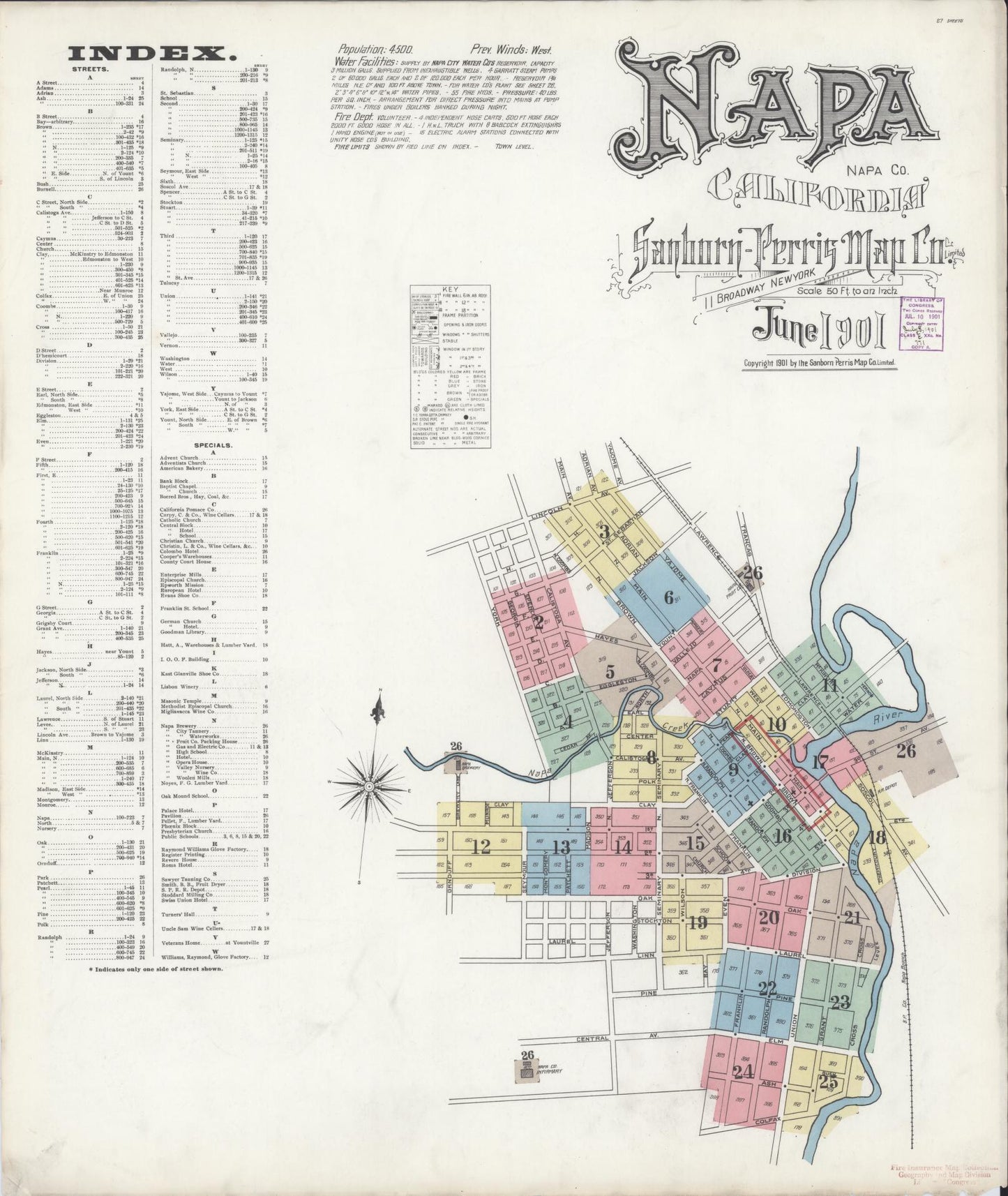 Sanborn Fire Insurance Map from Napa, Napa County, California (1901), Sheet #0001 - Complete Map Set gallery image, historic Sanborn map, vintage wall art, California California