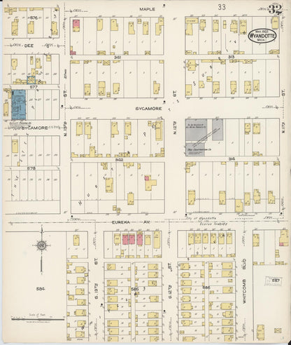 Sanborn Fire Insurance Map from Wyandotte, Wayne County, Michigan (1922), Sheet #0032 - Historic Sanborn Fire Insurance Map Print, vintage old map wall art, antique decor, genealogy gift, Michigan Michigan map