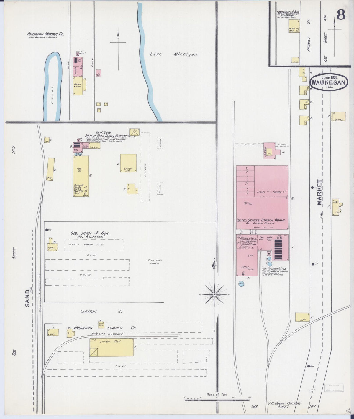 Sanborn Fire Insurance Map from Waukegan, Lake County, Illinois (1892), Sheet #0008 - Complete Map Set gallery image, historic Sanborn map, vintage wall art, Illinois Illinois