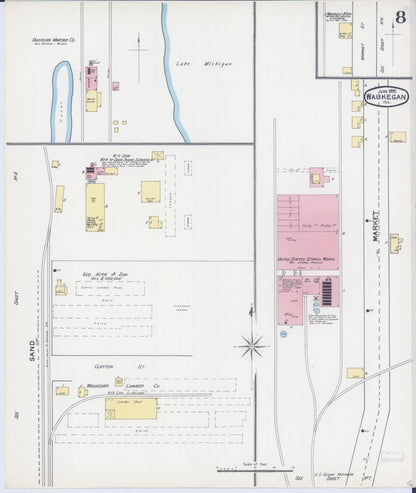 Sanborn Fire Insurance Map from Waukegan, Lake County, Illinois (1892), Sheet #0008 - Complete Map Set gallery image, historic Sanborn map, vintage wall art, Illinois Illinois