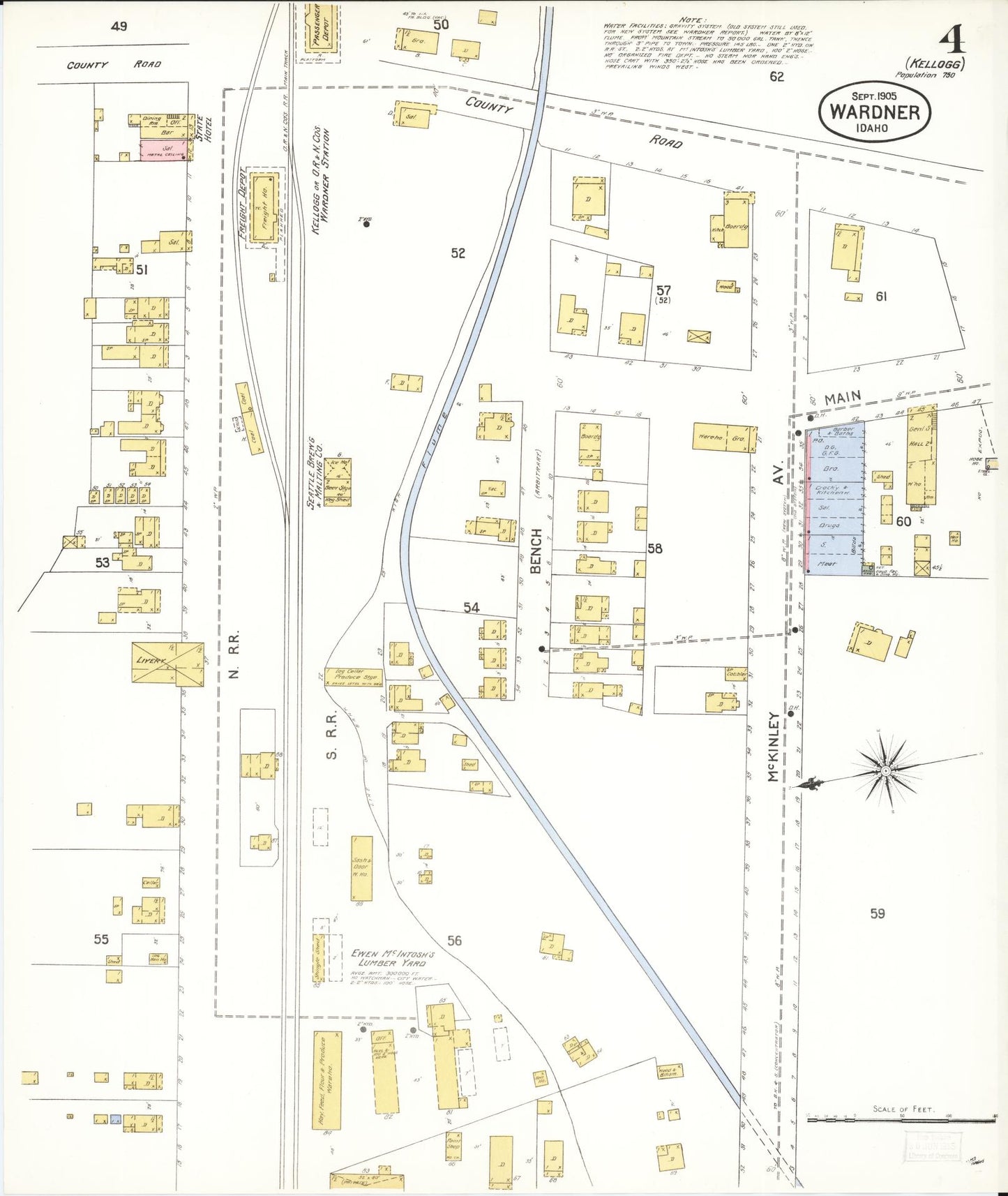 Sanborn Fire Insurance Map from Wardner, Shoshone County, Idaho (1905), Sheet #0004 - Complete Map Set gallery image, historic Sanborn map, vintage wall art, Idaho Idaho