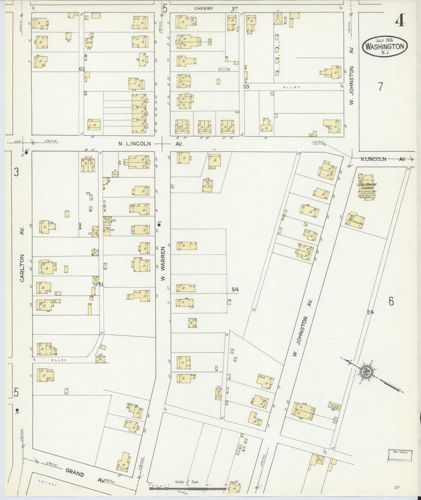 Sanborn Fire Insurance Map from Washington, Warren County, New Jersey (1914), Sheet #0004 - Historic Sanborn Fire Insurance Map Print, vintage old map wall art, antique decor, genealogy gift, Washington Washington map