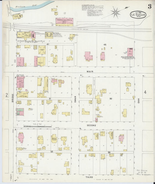 Sanborn Fire Insurance Map from Le Sueur, Le Sueur County, Minnesota (1896), Sheet #0003 - Historic Sanborn Fire Insurance Map Print, vintage old map wall art, antique decor, genealogy gift, Minnesota Minnesota map
