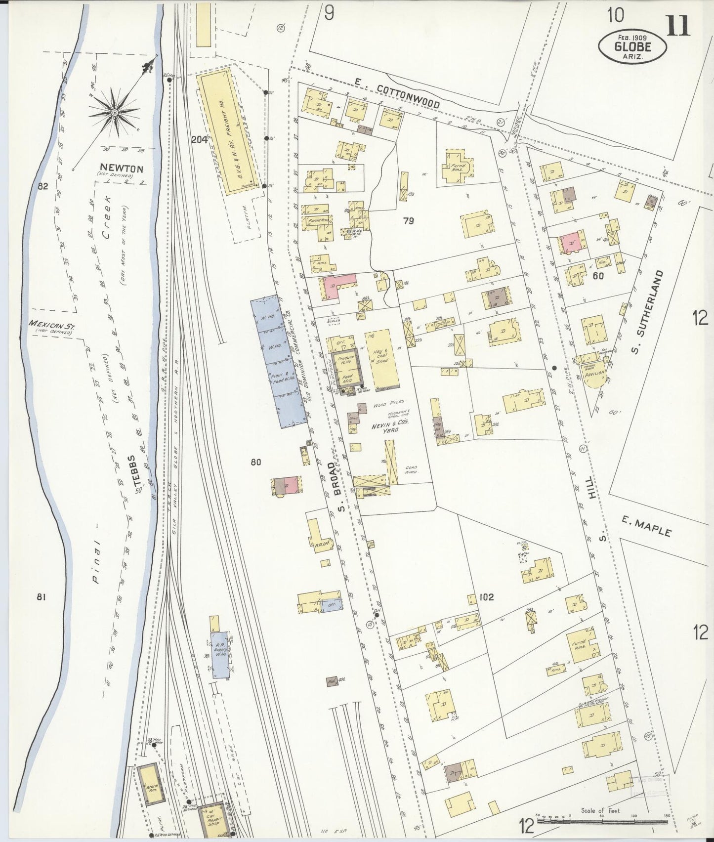 Sanborn Fire Insurance Map from Globe, Gila County, Arizona (1909), Sheet #0011 - Complete Map Set gallery image, historic Sanborn map, vintage wall art, Arizona Arizona