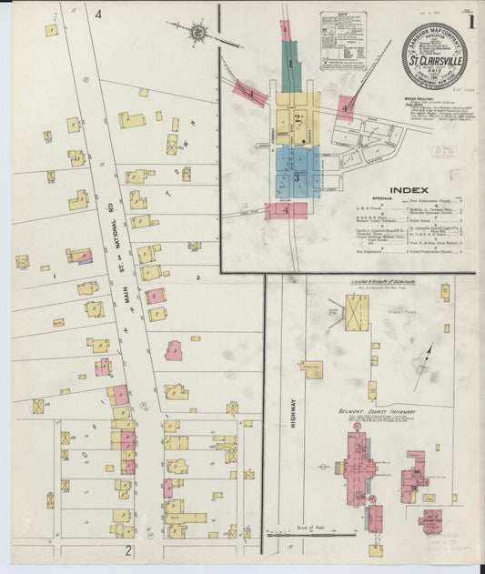 Sanborn Fire Insurance Map from Saint Clairsville, Belmont County, Ohio (1911), Sheet #0001 - Complete Map Set gallery image, historic Sanborn map, vintage wall art, Ohio Ohio