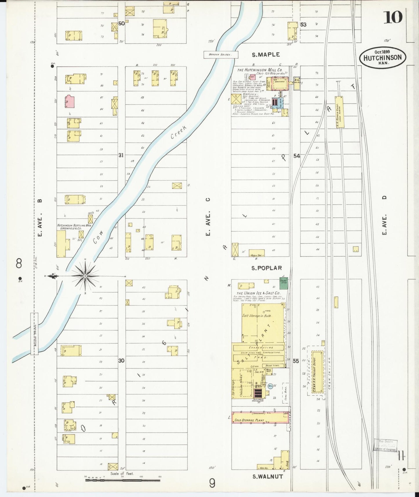 Sanborn Fire Insurance Map from Hutchinson, Reno County, Kansas (1899), Sheet #0010 - Complete Map Set gallery image, historic Sanborn map, vintage wall art, Kansas Kansas