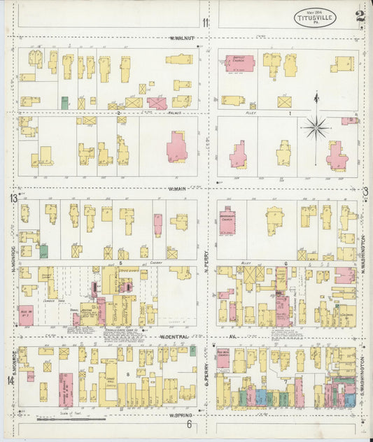 Sanborn Fire Insurance Map from Titusville, Crawford County, Pennsylvania (1904), Sheet #0002 - Historic Sanborn Fire Insurance Map Print, vintage old map wall art, antique decor, genealogy gift, Pennsylvania Pennsylvania map