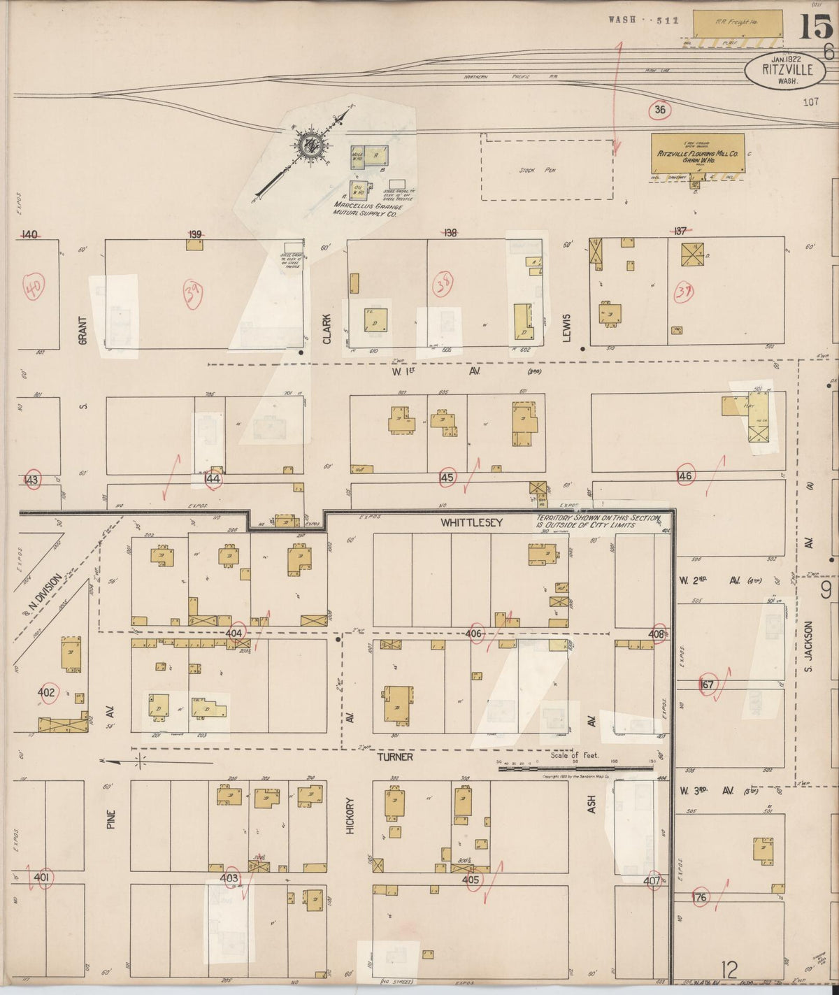 Sanborn Fire Insurance Map from Ritzville, Adams County, Washington (1939), Sheet #0015 - Historic Sanborn Fire Insurance Map Print, vintage old map wall art, antique decor, genealogy gift, Washington Washington map