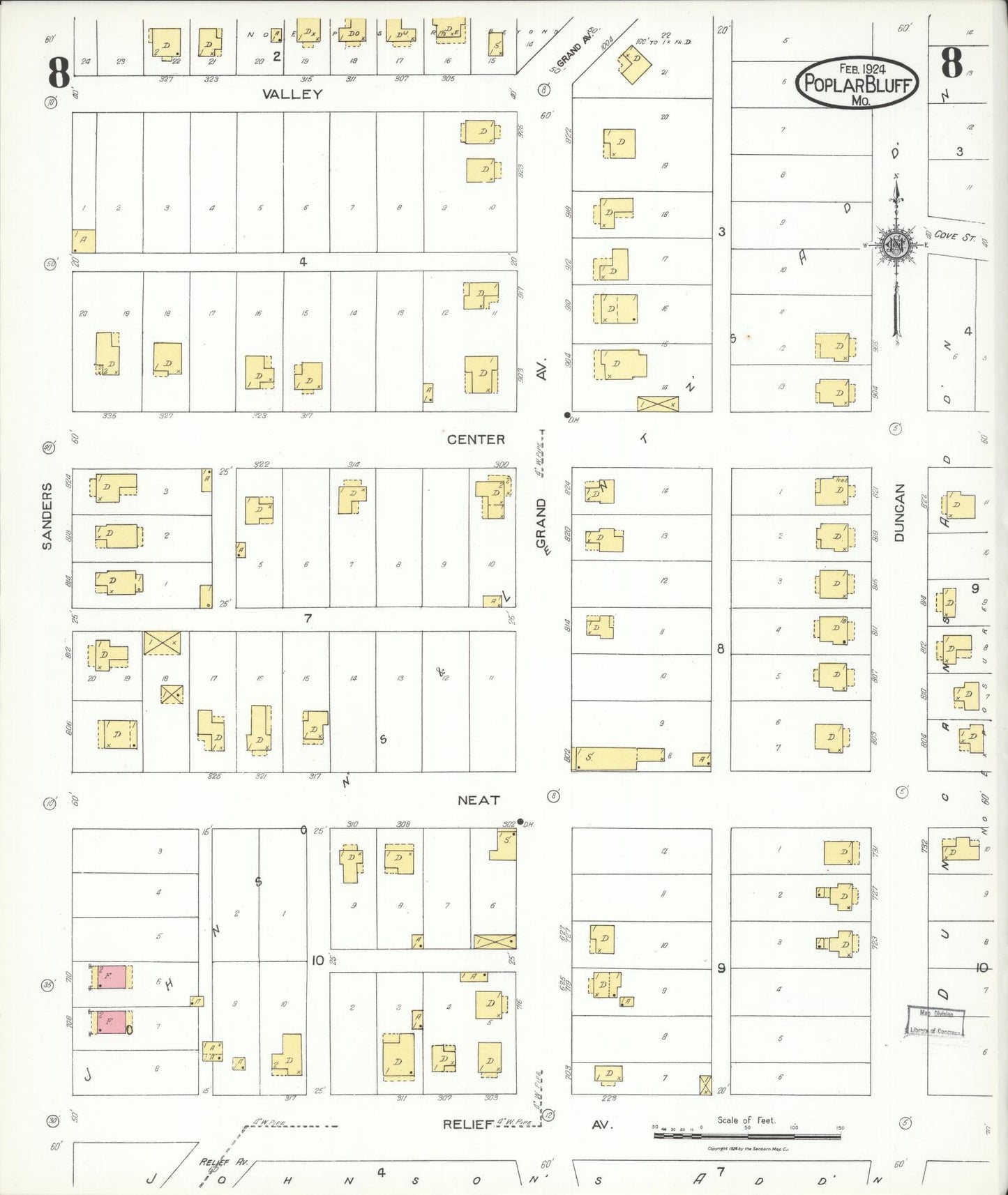 Sanborn Fire Insurance Map from Poplar Bluff, Butler County, Missouri (1924), Sheet #0008 - Complete Map Set gallery image, historic Sanborn map, vintage wall art, Missouri Missouri