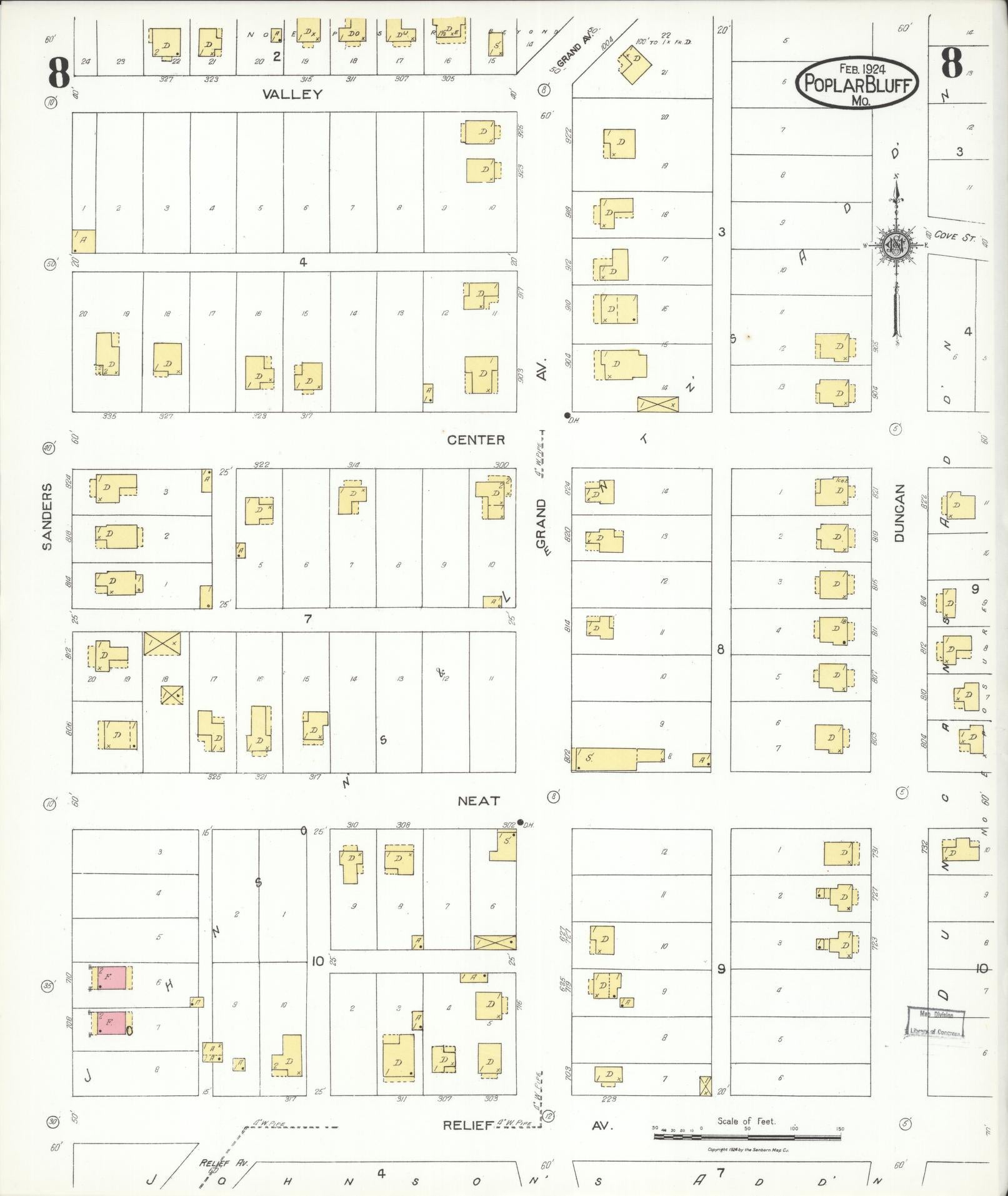 Sanborn Fire Insurance Map from Poplar Bluff, Butler County, Missouri (1924), Sheet #0008 - Complete Map Set gallery image, historic Sanborn map, vintage wall art, Missouri Missouri