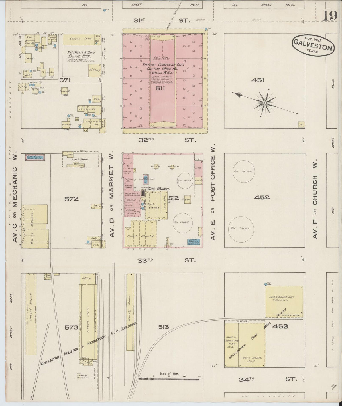 Sanborn Fire Insurance Map from Galveston, Galveston County, Texas (1885), Sheet #0019 - Complete Map Set gallery image, historic Sanborn map, vintage wall art, Texas Texas