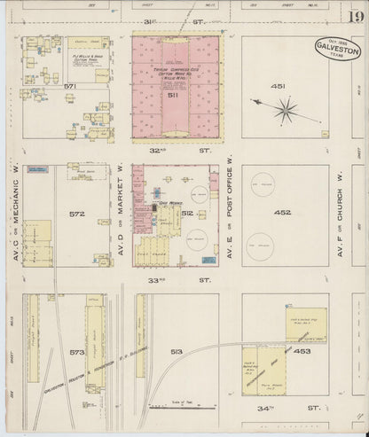 Sanborn Fire Insurance Map from Galveston, Galveston County, Texas (1885), Sheet #0019 - Complete Map Set gallery image, historic Sanborn map, vintage wall art, Texas Texas