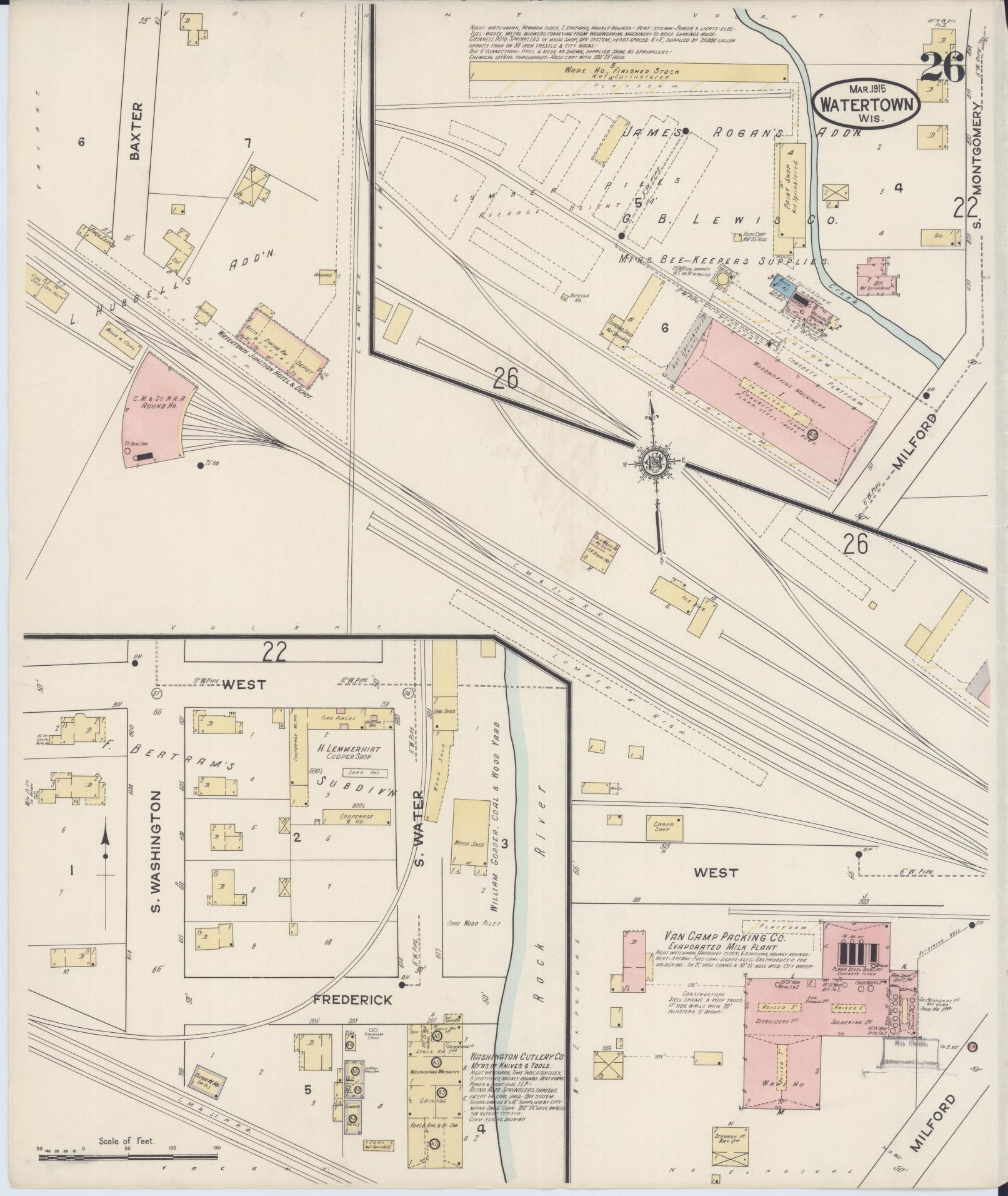 Sanborn Fire Insurance Map from Watertown, Jefferson County, Wisconsin (1915), Sheet #0027 - Historic Sanborn Fire Insurance Map Print, vintage old map wall art, antique decor, genealogy gift, Wisconsin Wisconsin map