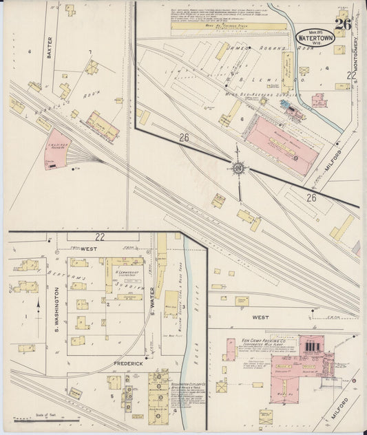 Sanborn Fire Insurance Map from Watertown, Jefferson County, Wisconsin (1915), Sheet #0027 - Historic Sanborn Fire Insurance Map Print, vintage old map wall art, antique decor, genealogy gift, Wisconsin Wisconsin map